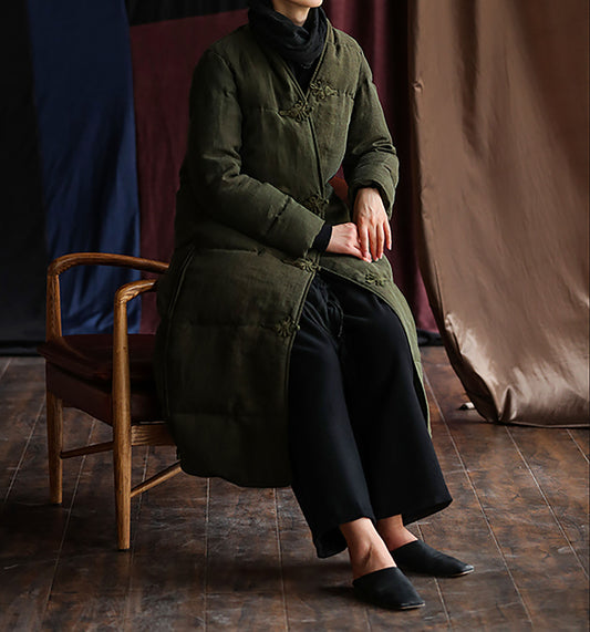 edoa Cracked Mud Silk Goose Down Long Coat