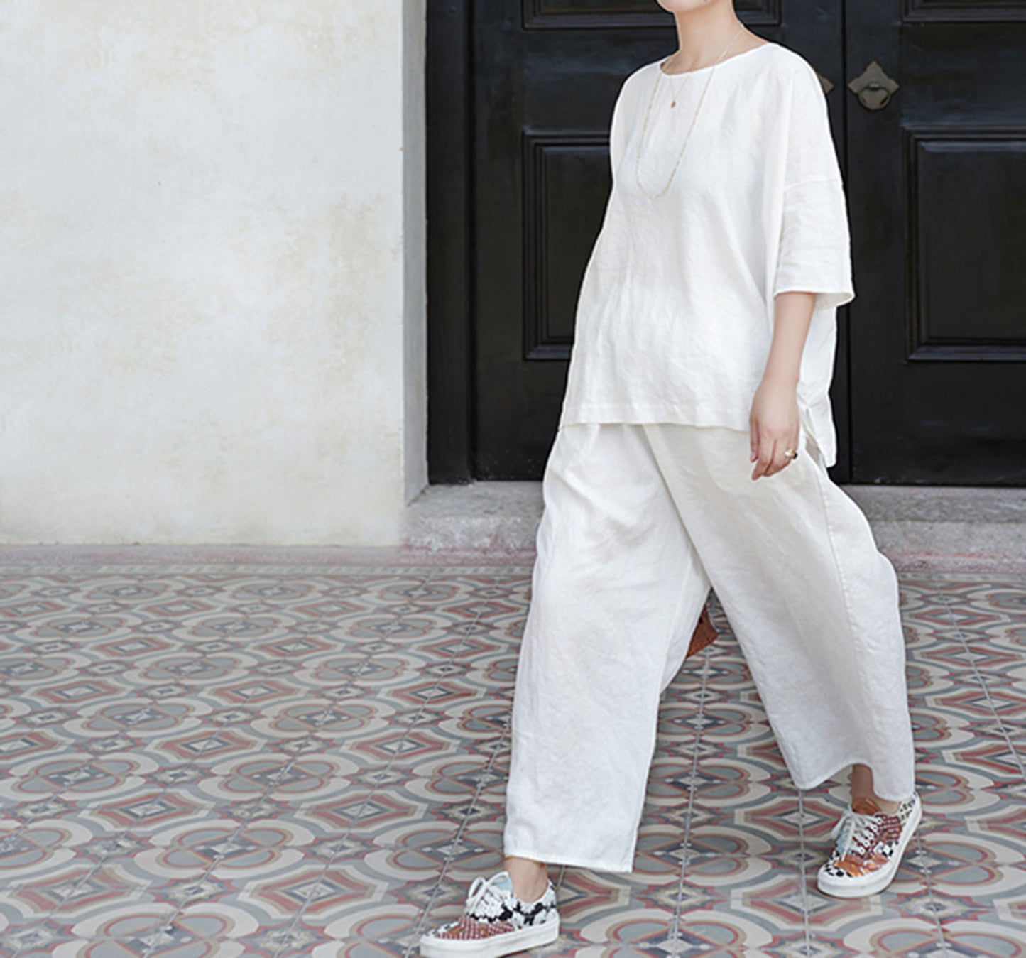 edoa Loose Heavy Weight Washed Linen Wide-leg Pants