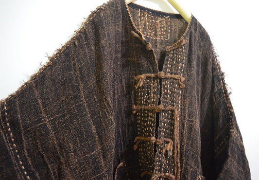 Loose Fitting Plant Dyed Hand Woven Linen Cardigan Jacket ja0051 A673