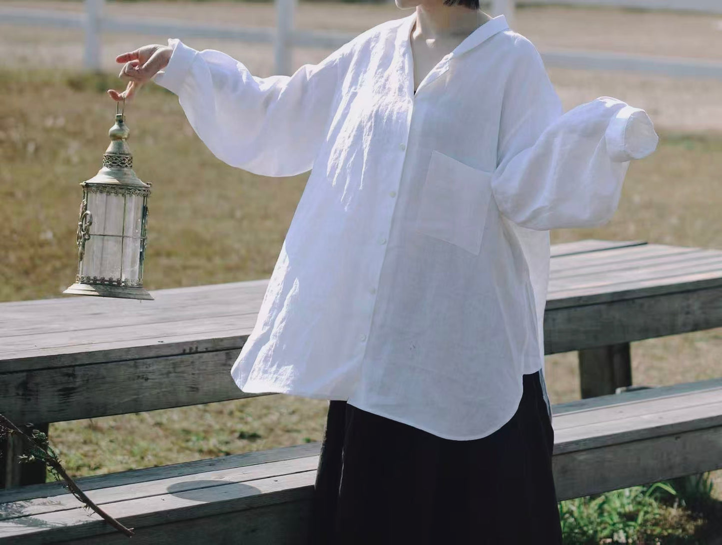EDOA Oversized Two Way Collar Linen Shirt