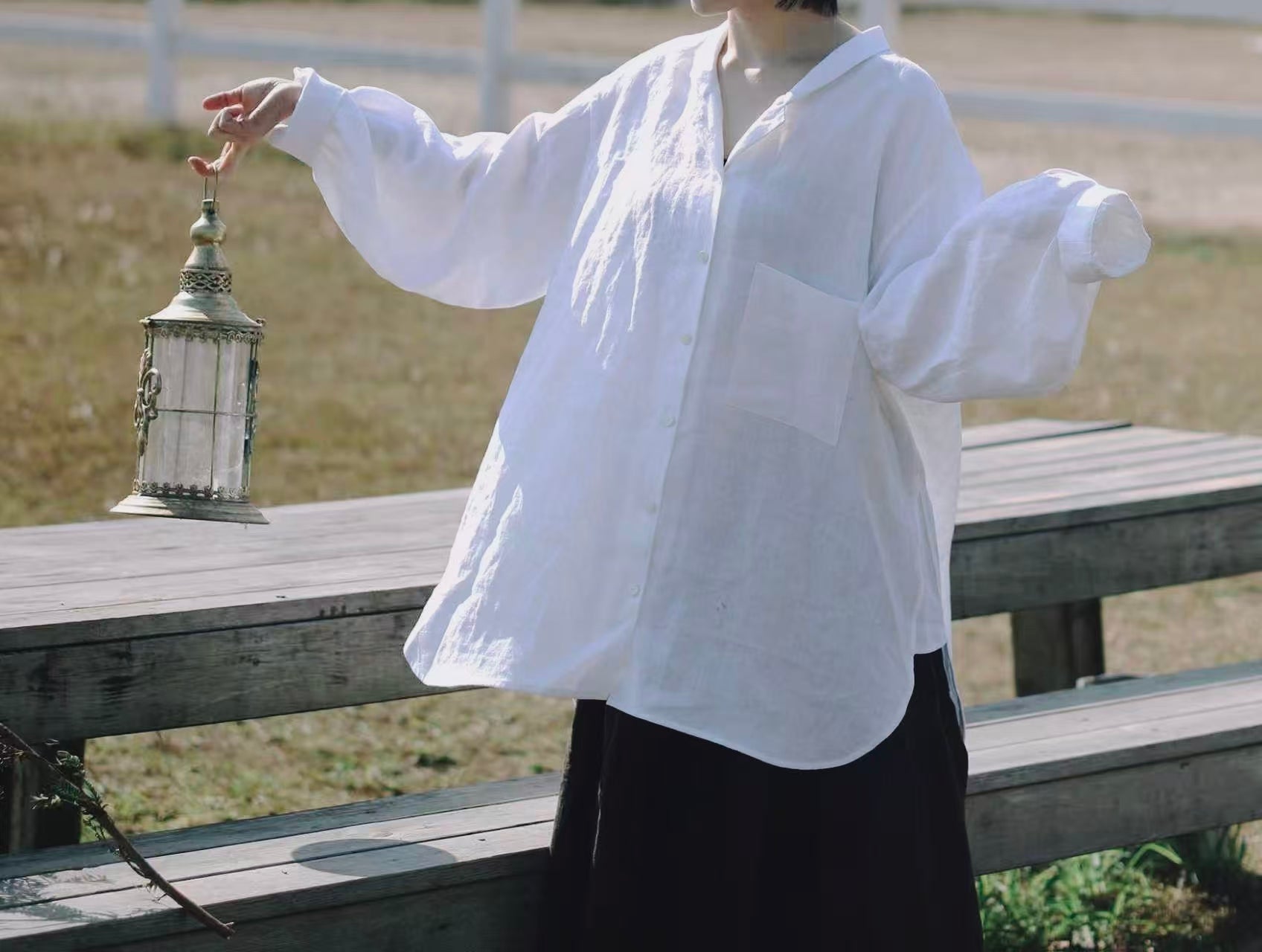 EDOA Oversized Two Way Collar Linen Shirt