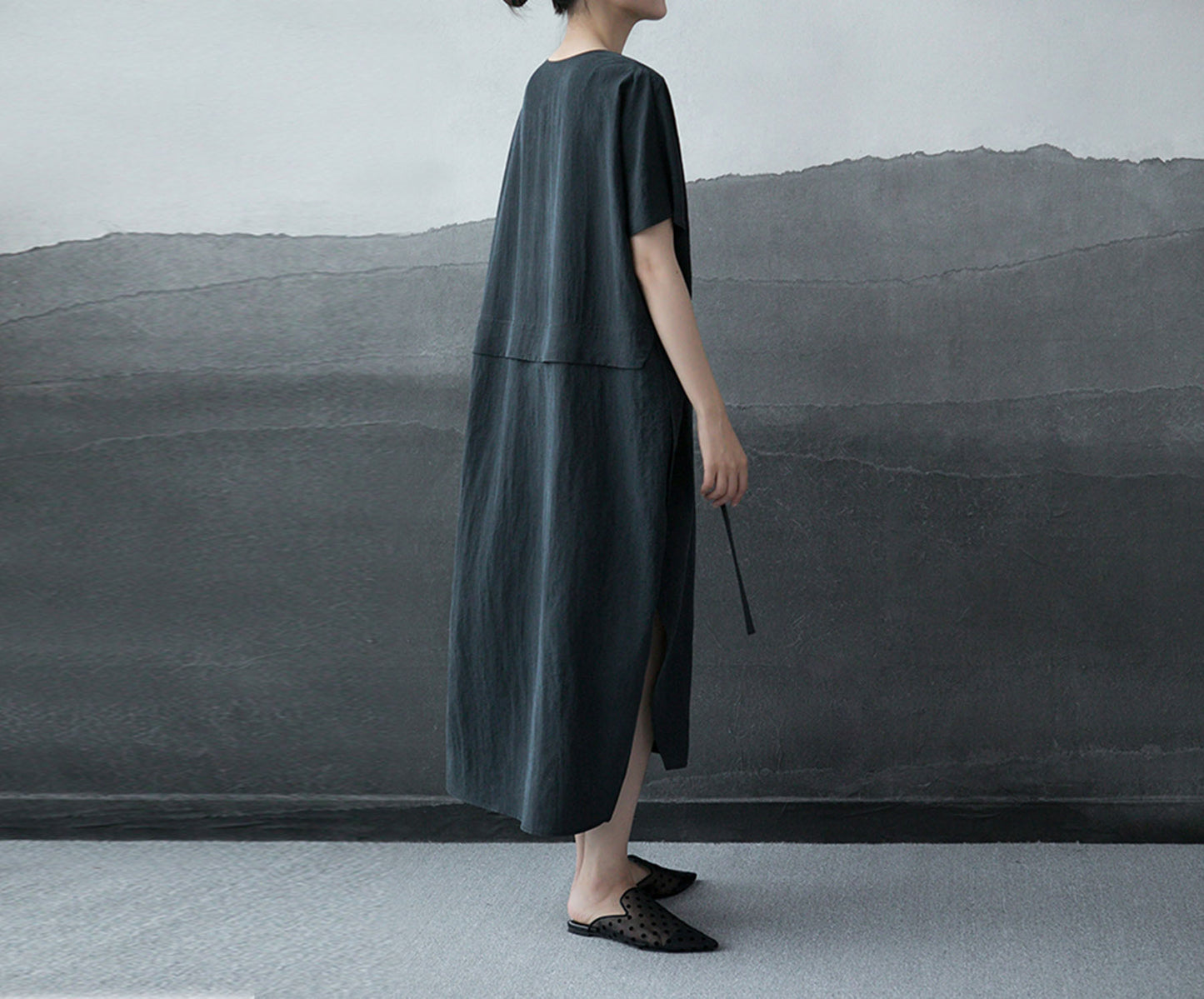 edoa Cracked Mud Silk Mock Two-piece Dress