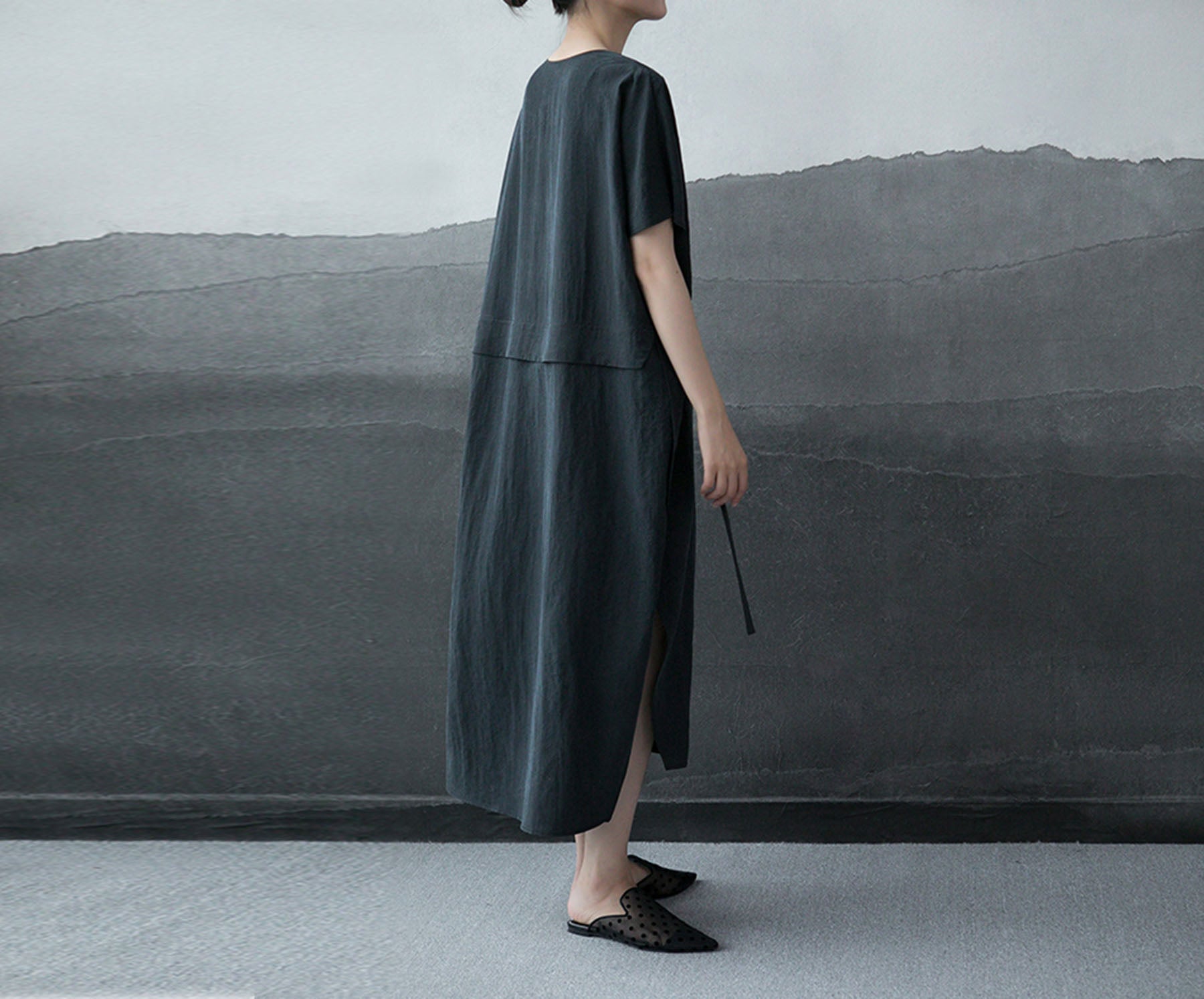 edoa Cracked Mud Silk Mock Two-piece Dress