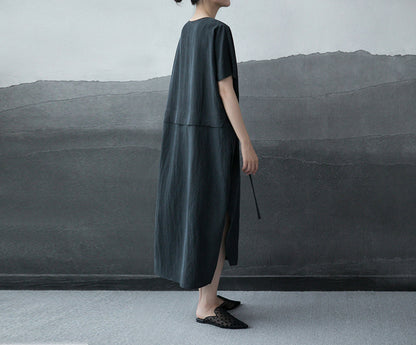 edoa Cracked Mud Silk Mock Two-piece Dress