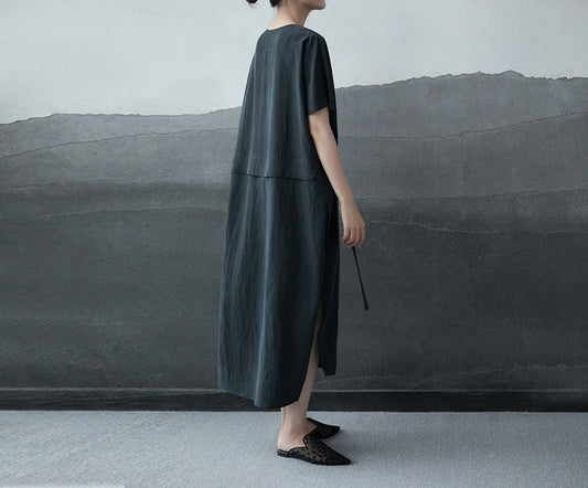 edoa Cracked Mud Silk Mock Two-piece Dress
