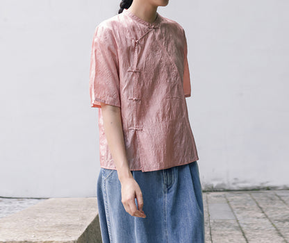 edoa Dupioni Tussah Silk Chinese Blouse