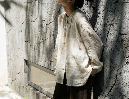 edoa Flax Linen Ruffled Blouse