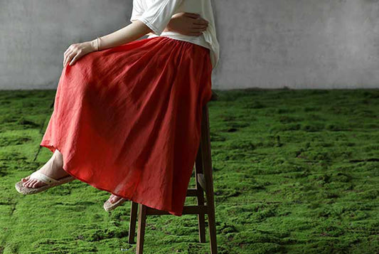 edoa Ramie Cotton Blend A-line Skirt