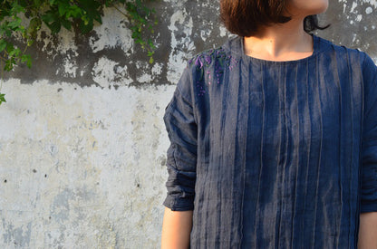 edoa Linen Tunic with Pintucked and Embroidery