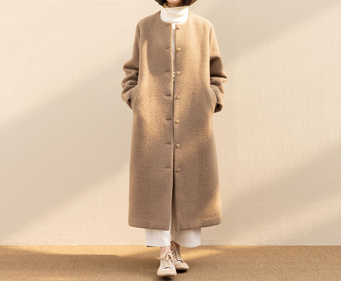 edoa Winter Boiled Wool A-line Long Coat 