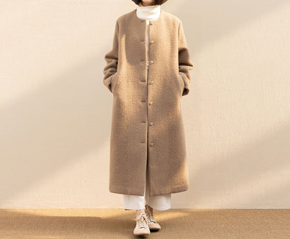 edoa Winter Boiled Wool A-line Long Coat 