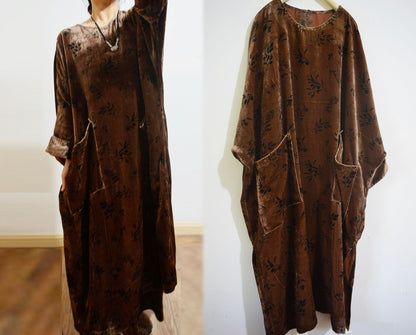 Loose Dioscorea Dyed Silk Velvet Tunic Dress dr0390 X020