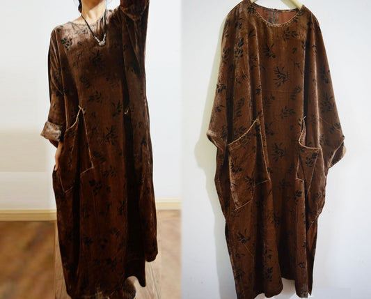 Loose Dioscorea Dyed Silk Velvet Tunic Dress dr0390 X020