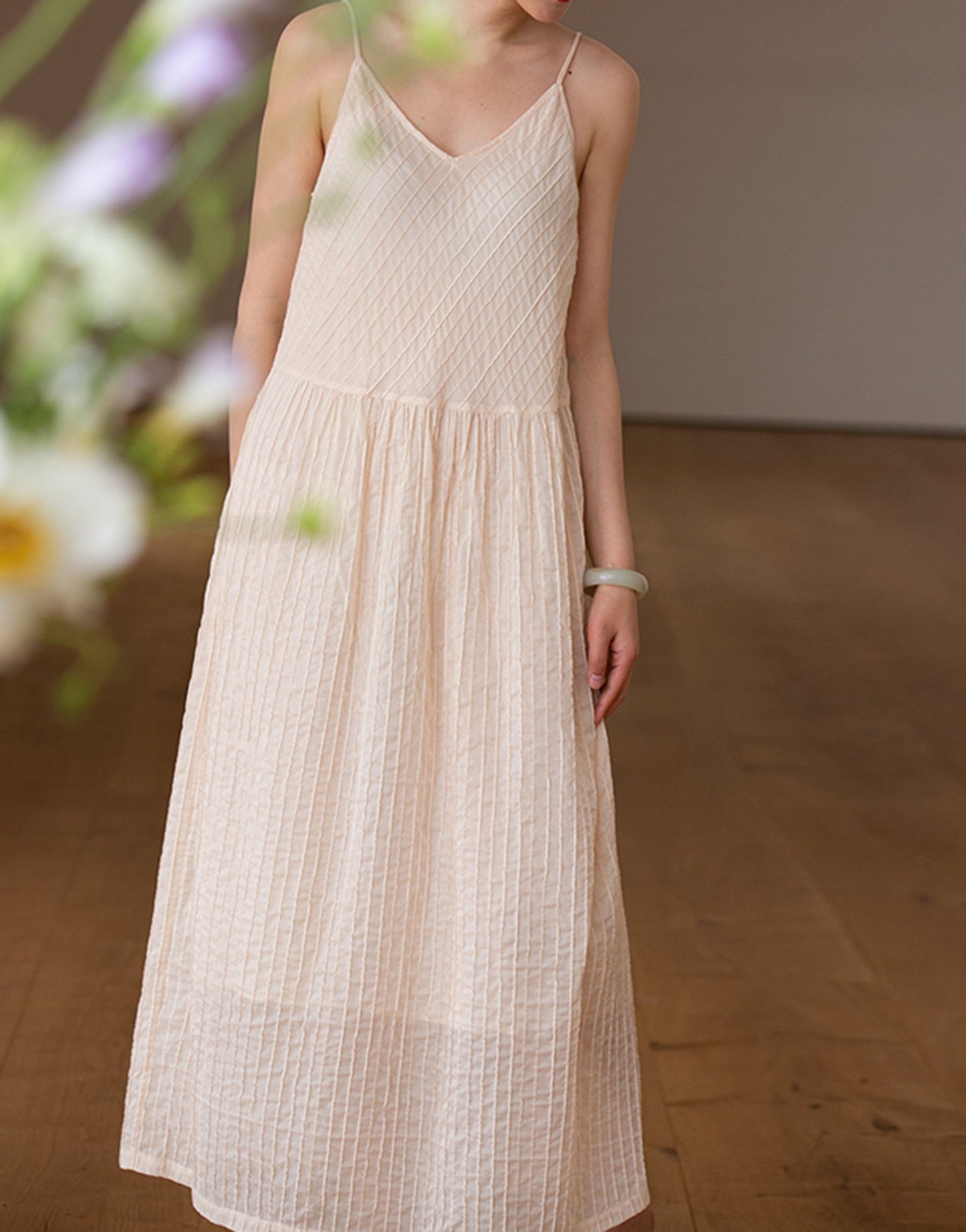 edoa High Count Cotton Pintucked Slip Dress