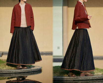 edoa Cracked Mud Silk Padded Chinese Mamianqun Pleated Skirt