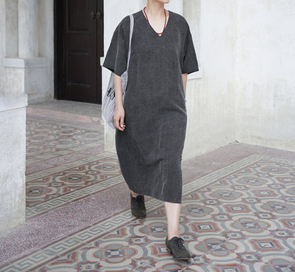edoa Cracked Mud Silk V-neck Dress