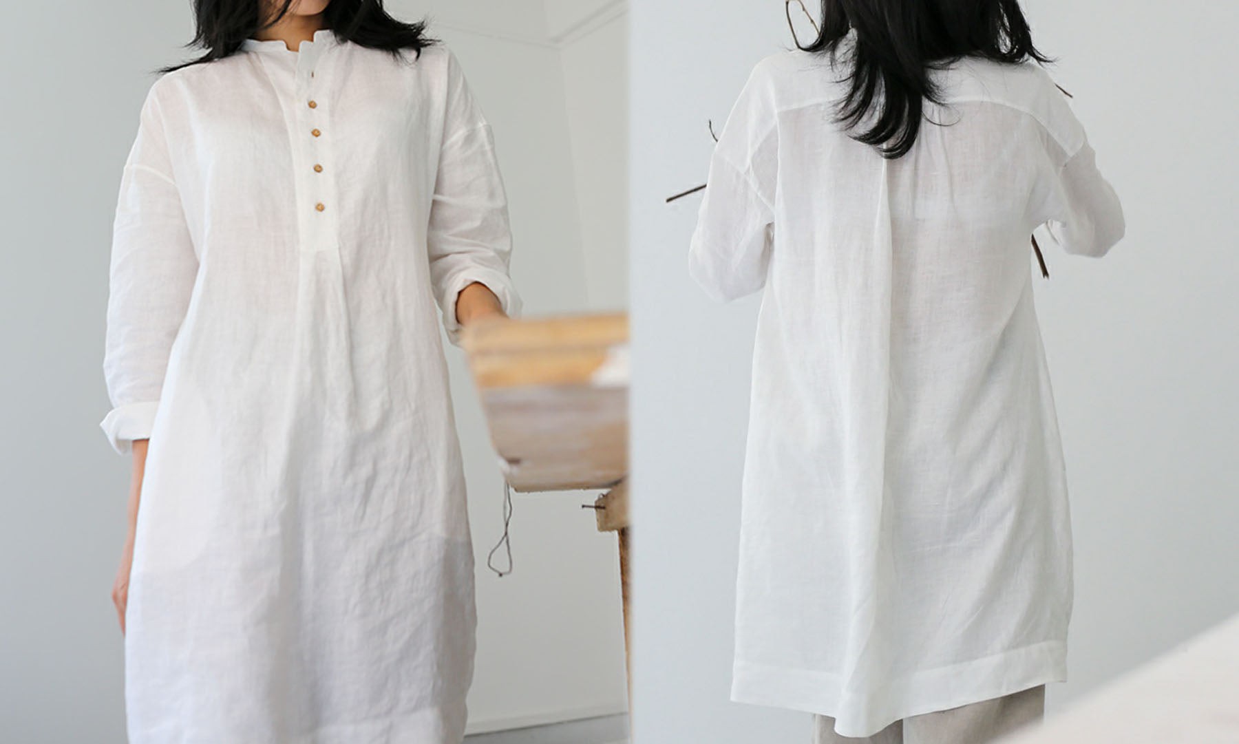 edoa Linen Stand Collar Tunic
