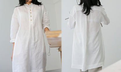 edoa Linen Stand Collar Tunic