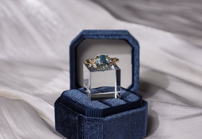 edoa Minimalist Oval Aquamarine Butterfly Wings Ring
