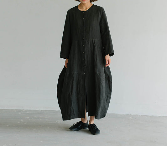 edoa Relaxed Fit Linen Cocoon Dress