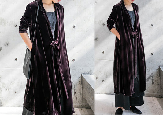edoa Silk Velvet Modified Trench Coat 