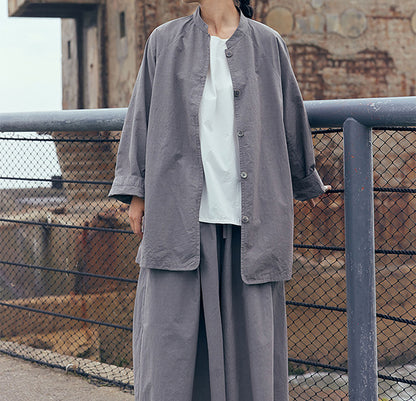edoa Gray Loose Fitting High Densit Sun-dried Cotton Oriental Tang Jacket