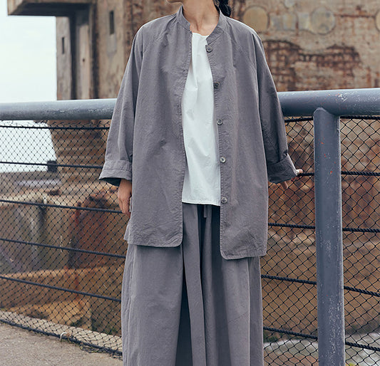 edoa Gray Loose Fitting High Densit Sun-dried Cotton Oriental Tang Jacket