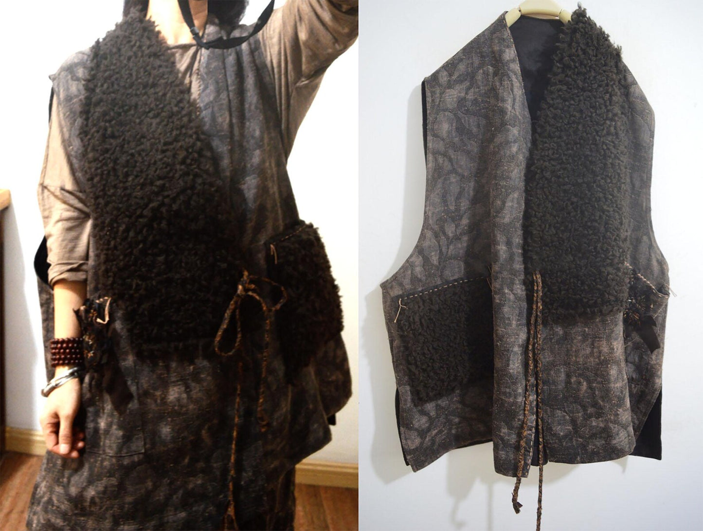 Mud Tussah Silk and Teddy Wool Bouclé Vest to0166 X306