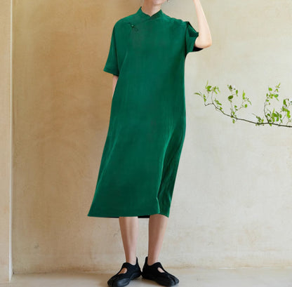 edoa Cracked Mud Silk Qipao Dress