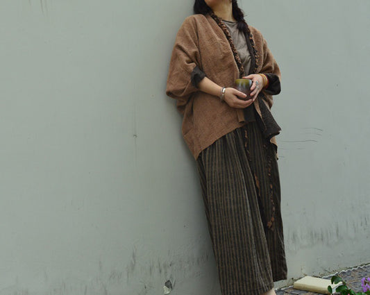 edoa Reversible Mud Tussah Silk Braided Cardigan