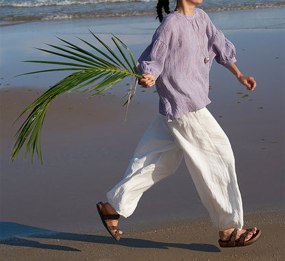 edoa White Linen Balloon Silhouette Trousers 