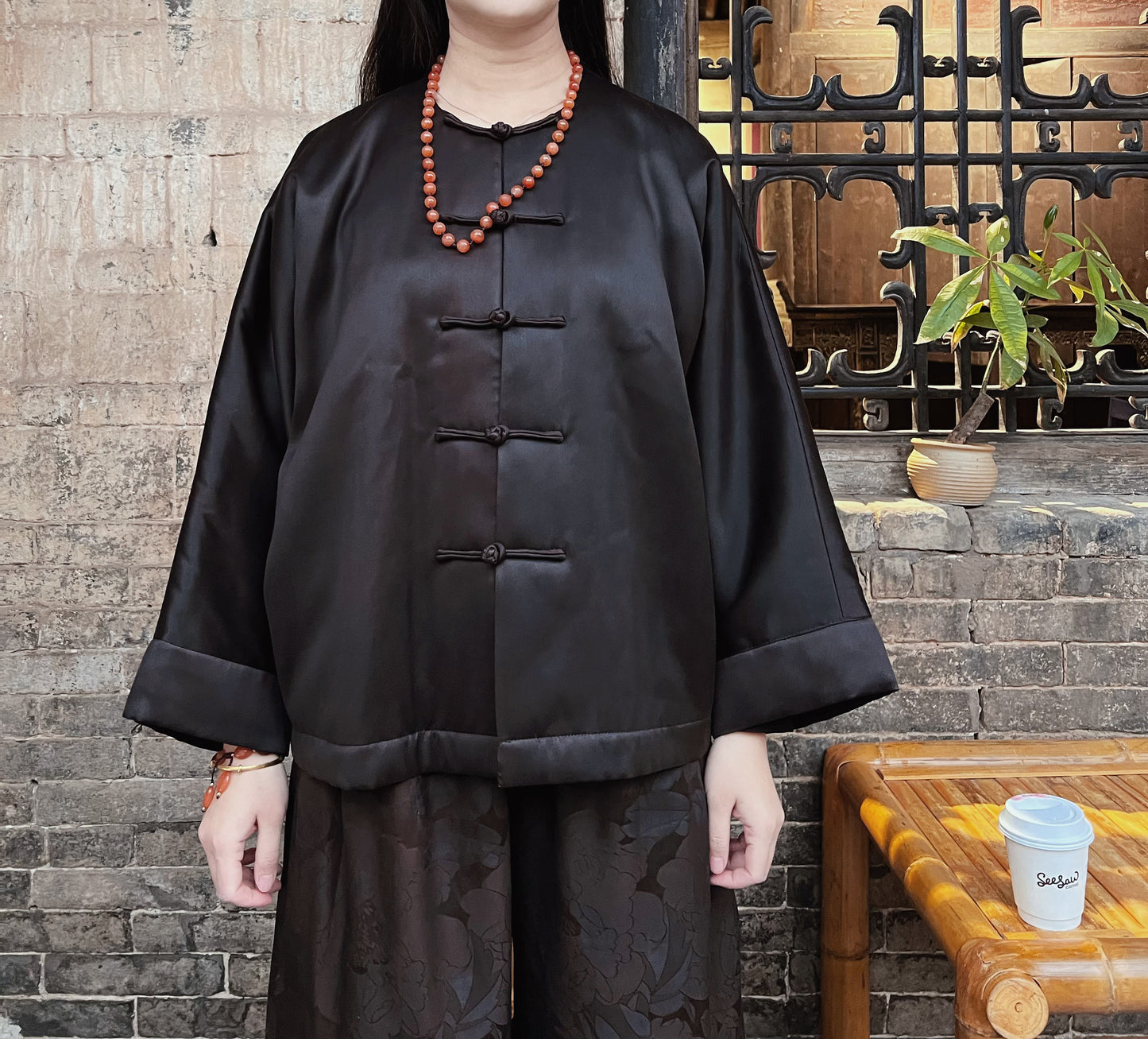 edoa Luxury Mud Silk Charmeuse Padded Chinese Jacket
