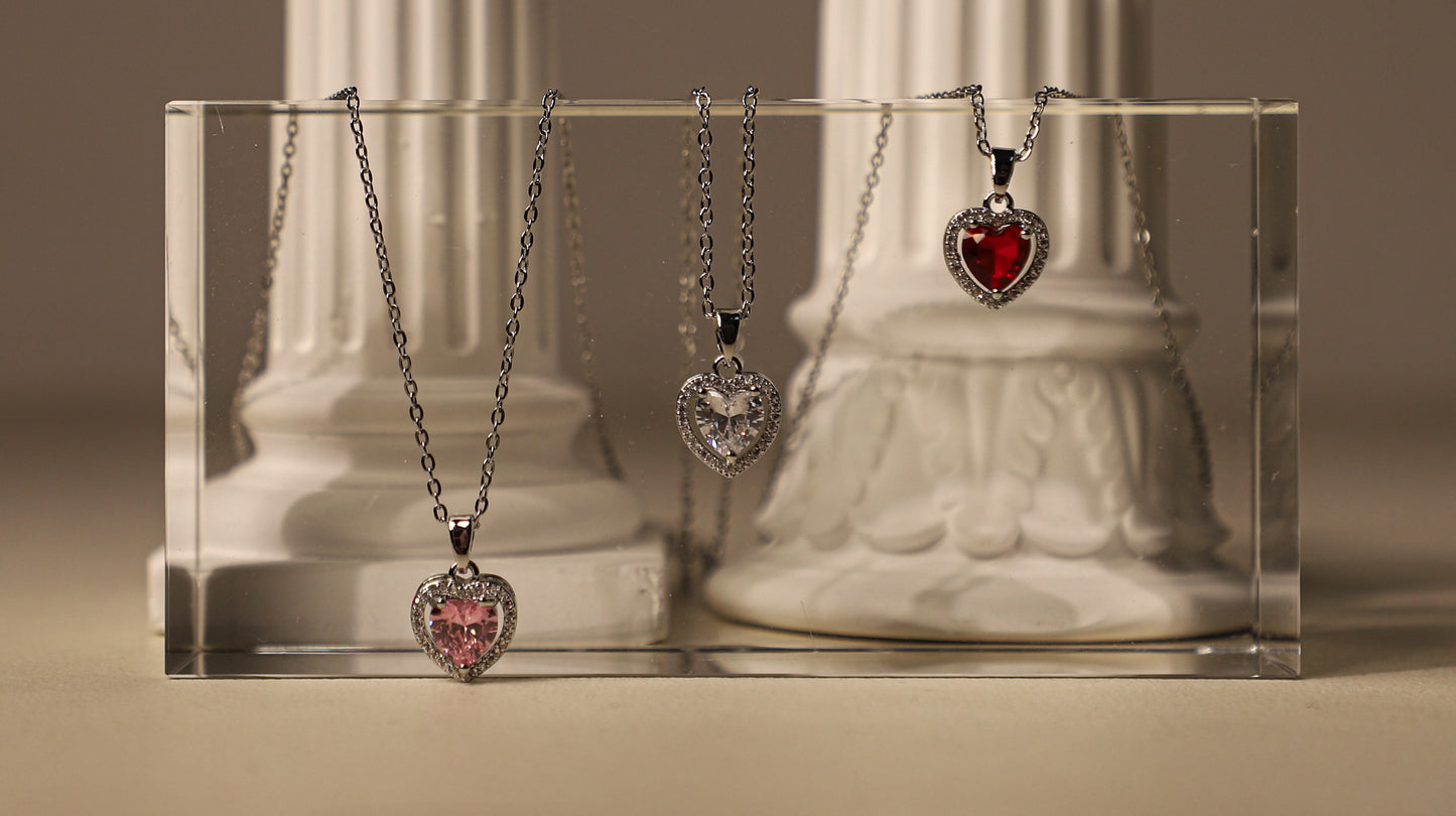 edoa Sparkling Crystal Heart Halo Pendant Necklace
