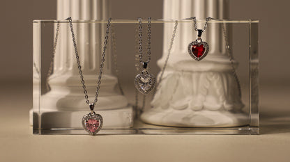edoa Sparkling Crystal Heart Halo Pendant Necklace