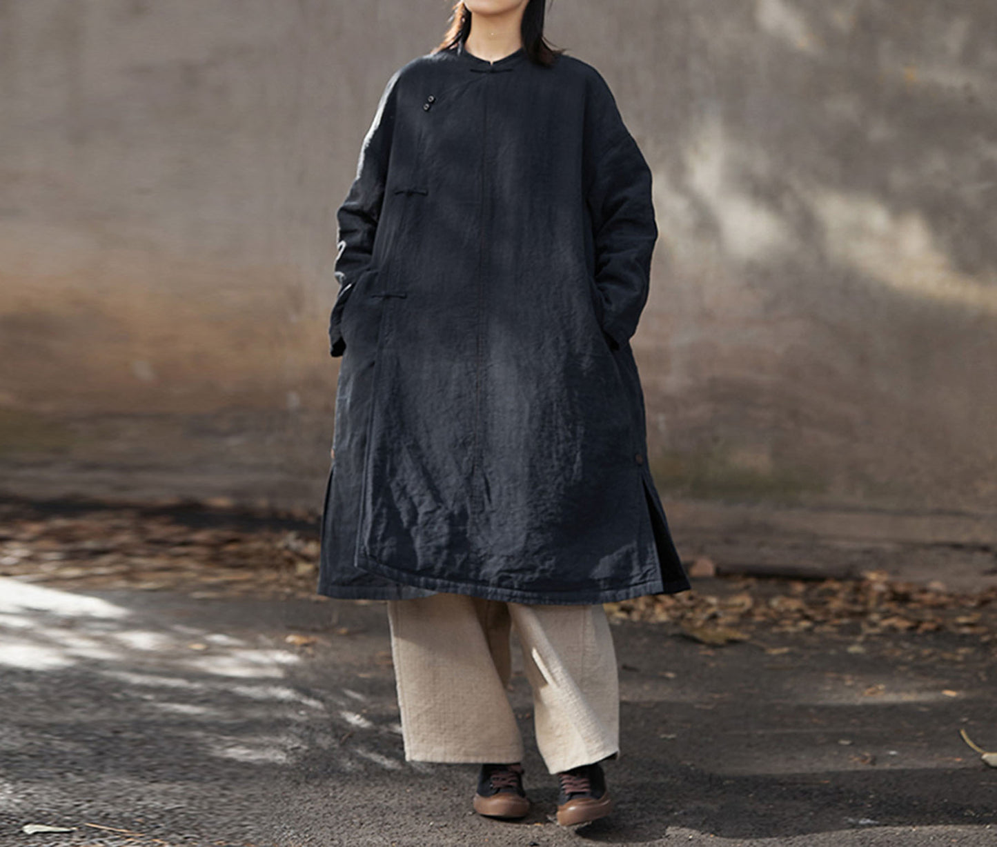 edoa Linen Padded Trapeze Coat 