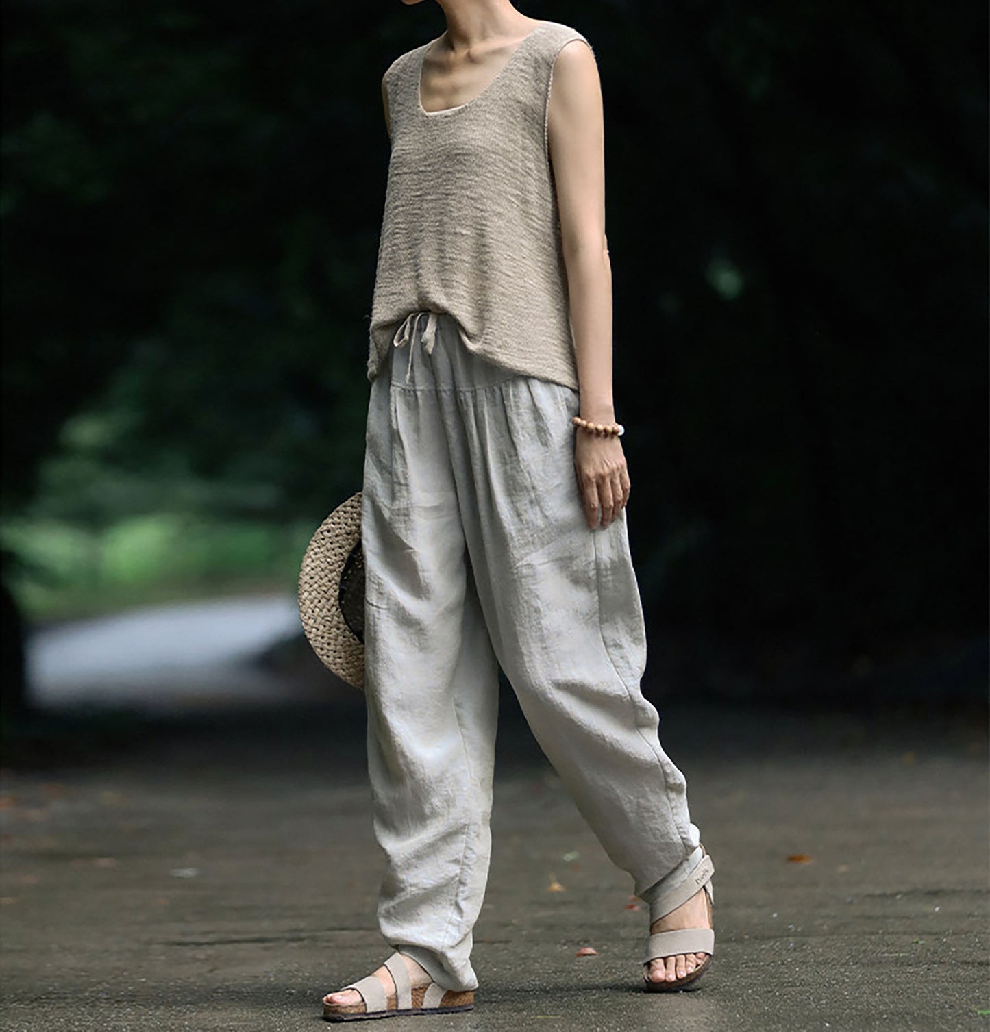 edoa Yarn Dyed French Linen Tapered Pants