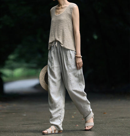 edoa Yarn Dyed French Linen Tapered Pants