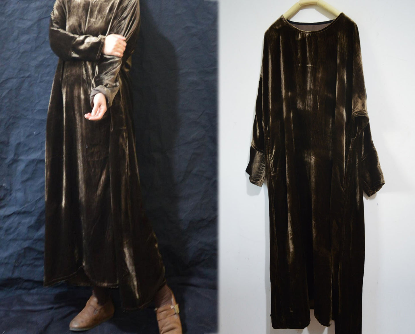 edoa Silk Velvet Long Dress