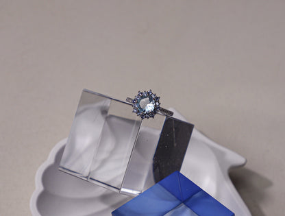 edoa Minimalist Sapphire Halo Aquamarine Ring 
