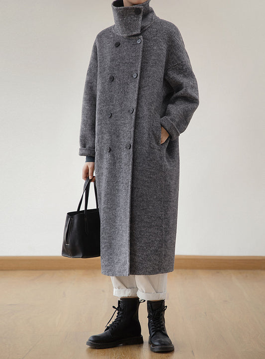 Double Faced Alpaca High Neck Cocoon Coat 