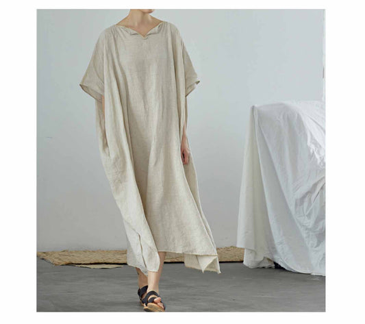 edoa Flax Linen Kaftan Dress