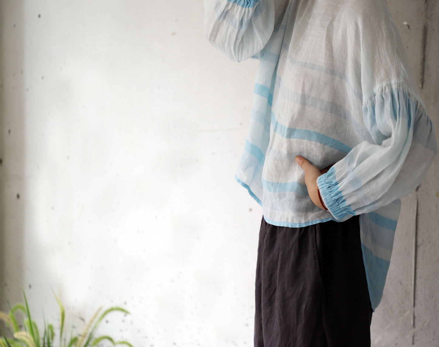 edoa Loose Stripe Ramie Top