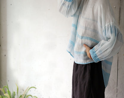 edoa Loose Stripe Ramie Top