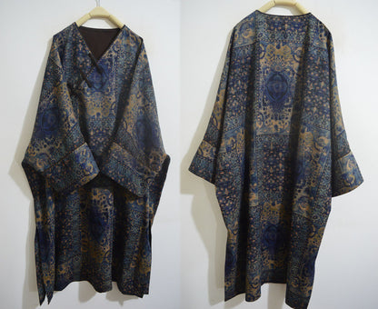 edoa Loose Fitting Printed Mud Silk V-neck Chinese Tunic