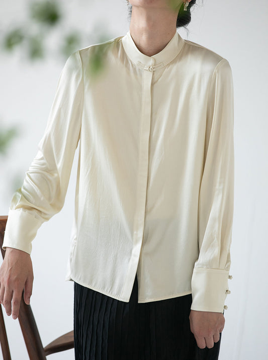 edoa Stone Washed Silk Satin Chinese Blouse 