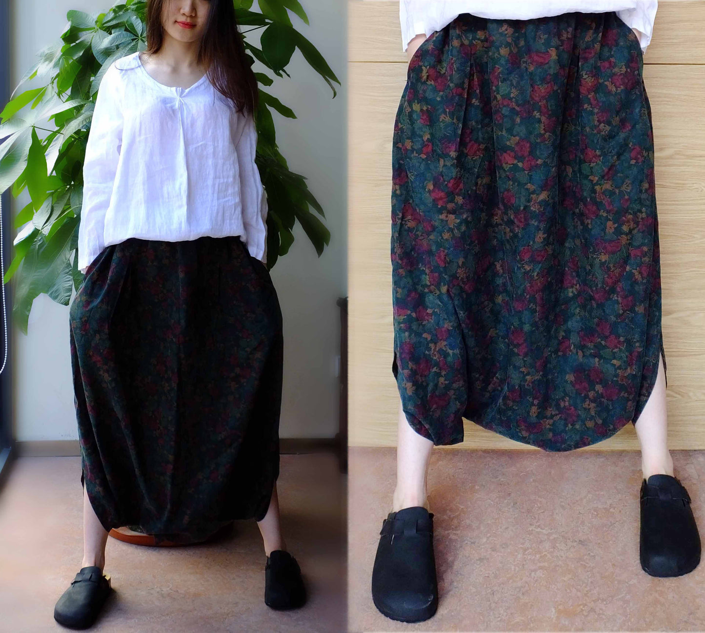 edoa Printed Mud Silk Habotai Harem Pants