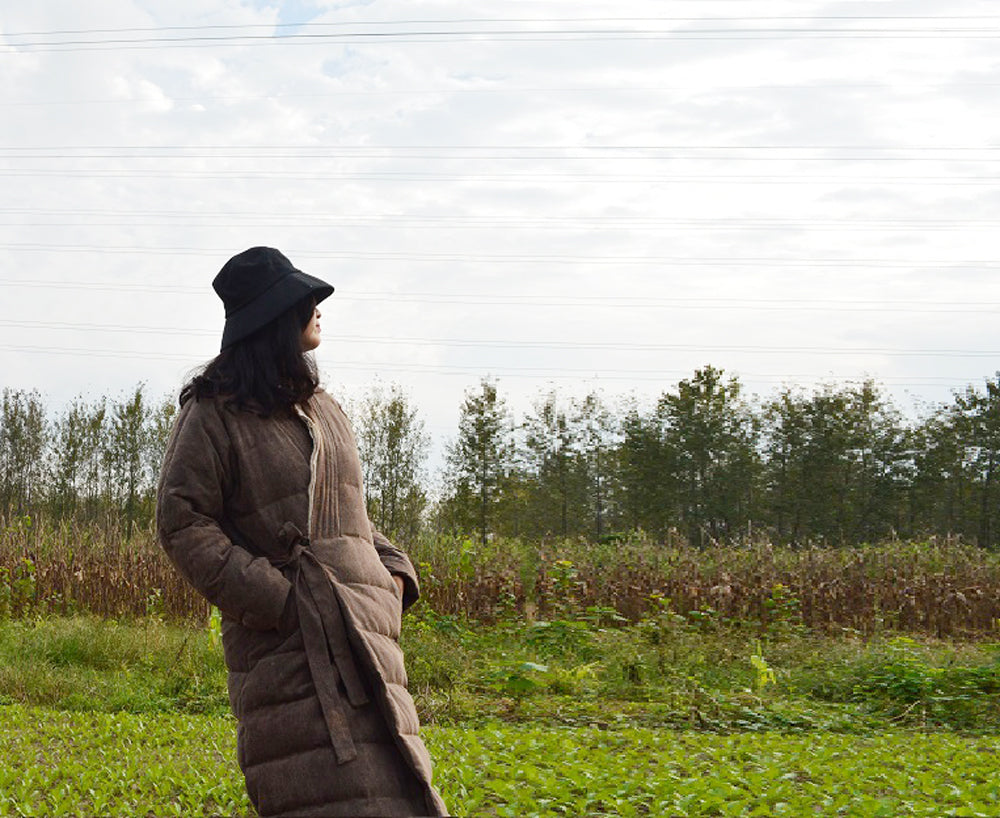 edoa Tussah Silk Winter Quilt Down Coat