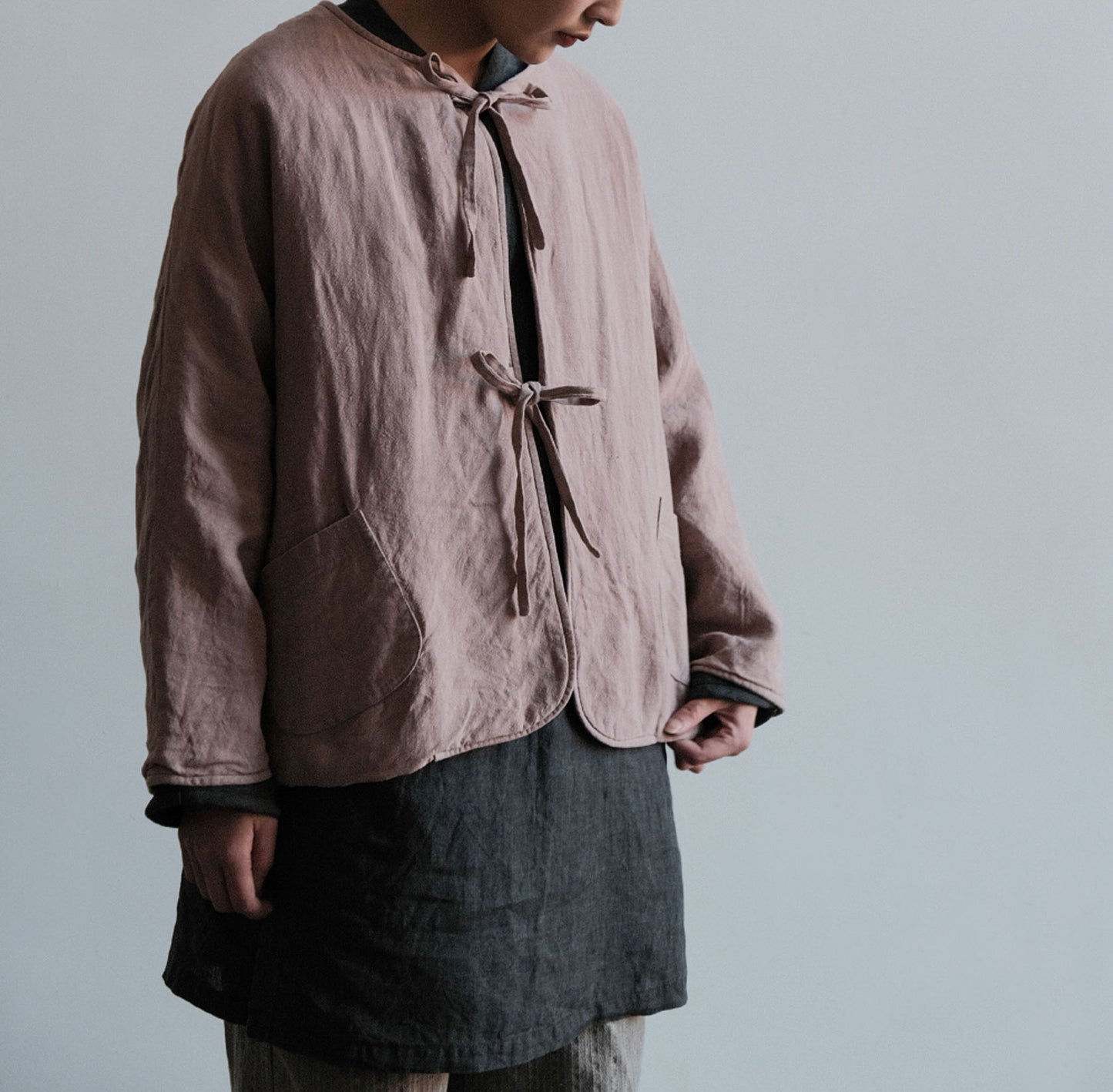 edoa Washed Linen Padding Tie Jacket 
