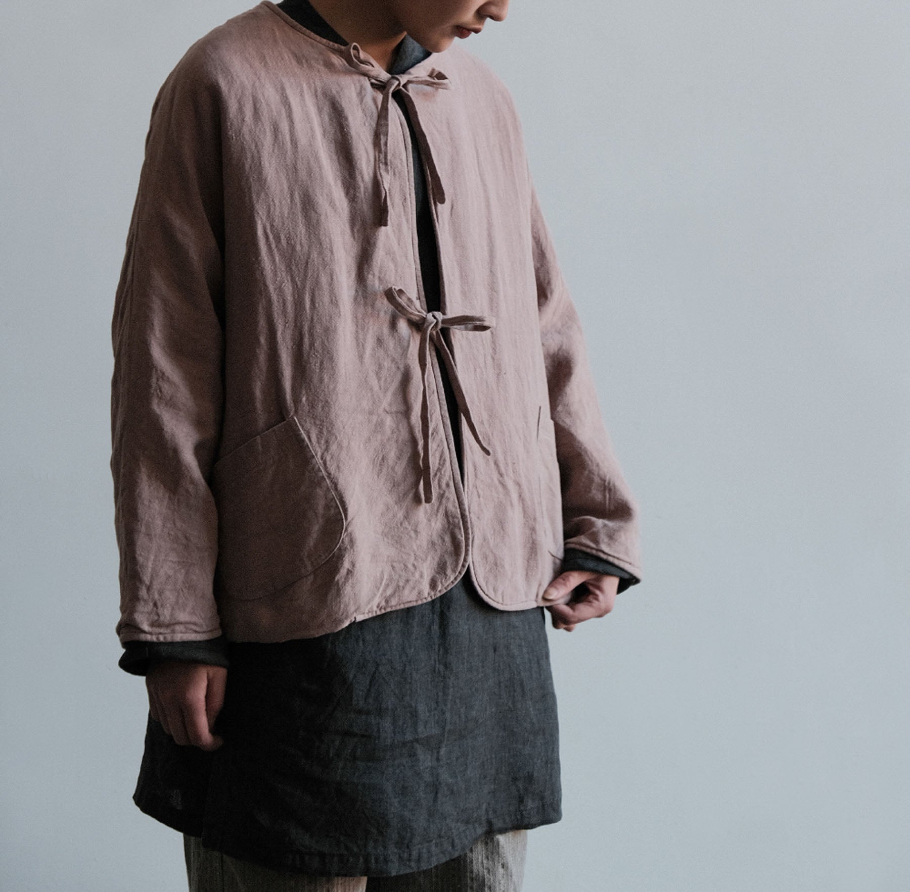 edoa Washed Linen Padding Tie Jacket 