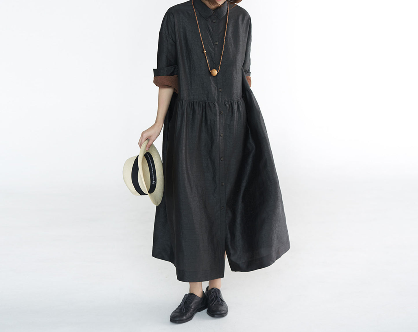 edoa Buttoned Cracked Mud Silk Low Waist Dress